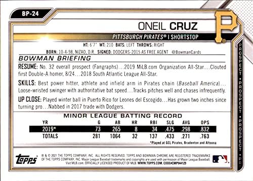 2021 סיכויי באומן BP-24 ONEIL CRUZ PITTSBURGH PIRATES BASEBALL NM-MT