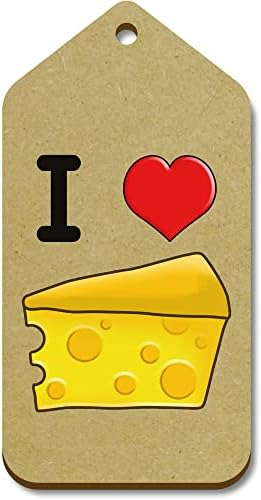 10 תגי מתנה מעץ גדולים 'אני אוהב גבינה'