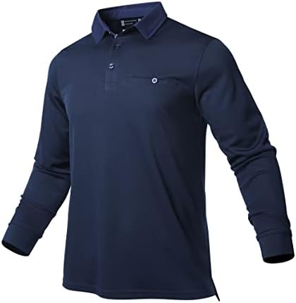 חולצות פולו של Hiverlay לגברים חולצת גולף צווארון ארוך וקצר עם שרוול עם כיס 50+ ביצועי עבודה יבש מהירים