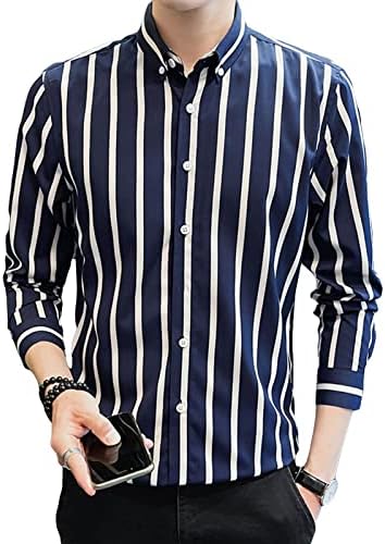 כפתור מפוסה לגברים מטה חולצה שרוול ארוך חולצות מתיחה רגילות כפתור קל משקל קל חולצה