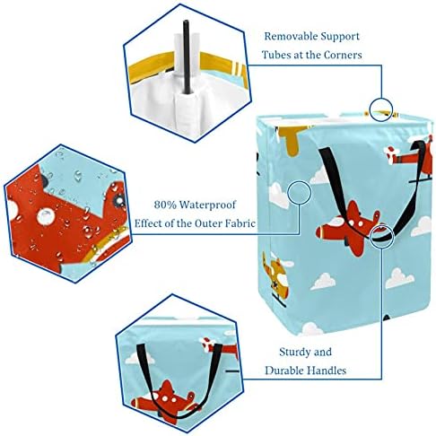 סל לאחסון דפוסי מטוס מסוק מצוירים, סל אחסון כביסה גדול עם ידיות עם ידיות סל אחסון מתקפל לחדר לילדים,