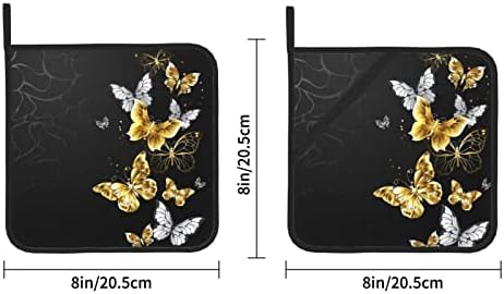 פרפרים לבנים זהב שחורים מרובעים מחבת מבודדים כרית-8x8 אינץ ', בידוד עמיד חם.