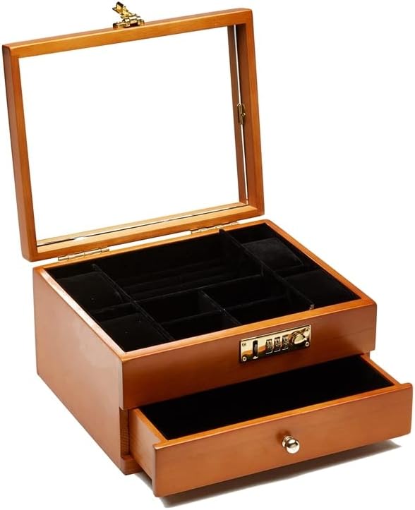 Zzyinh an207 קופסת תכשיטים לשעונים עם מנעול, קופסת עץ עם מנעול משולב, ארגון נעילה קופסא עץ תכשיטים מיכל