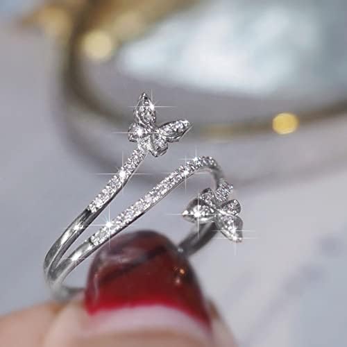 כפול פרפר טבעת כסף זירקון יהלומי חתונת אירוסין טבעת תכשיטי מתנה לנשים פרפר צורה