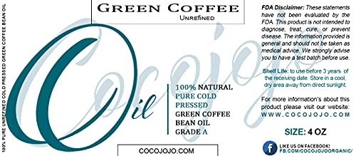 שמן פולי קפה ירוק- טהור, לא מזוקק, בכבישה קרה, שמן נשא שאינו מהונדס גנטית לעור, שיער, ציפורניים,