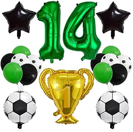 גביע אלוף הכדורגל סט בלון סט קישוט ליום הולדת 13 ירוק מספר 13 נייר כסף כדורגל בלון קישוט כוכב בלון יום
