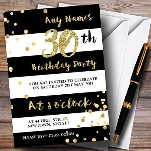 קונפטי פסים שחור -לבן קונפטי 30 הזמנות למסיבת יום הולדת בהתאמה אישית