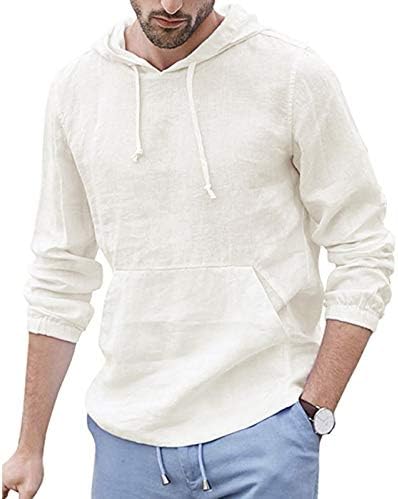קפוצ'ונים קלים לגברים פשתן כיס ברדס מוצק שרוול ארוך רטרו חולצות חולצות חולצות סווטשירט קפוצ'ונים