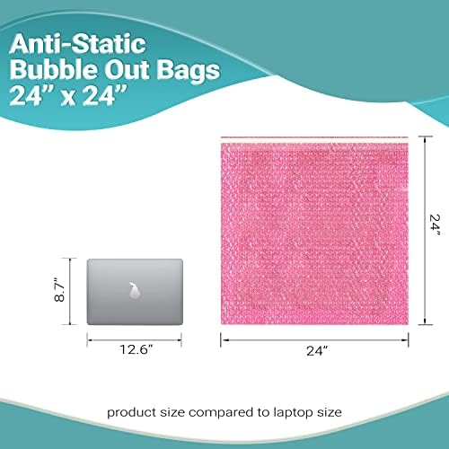 APQ אנטי-סטטי תיקים שקיות 24X24 אינץ ', חבילה של 10 כיסי בועה של חותם עצמי ורוד, שקיות בועה אנטי סטטיות