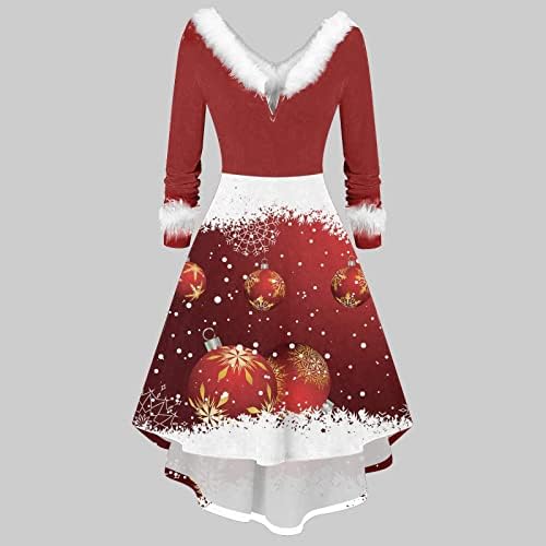 שמלות חג שמח לנשים פרוותי צווארון גבוה נמוך המפלגה נדנדה שמלה ארוך שרוול פתית שלג הדפסת סקטים שמלה