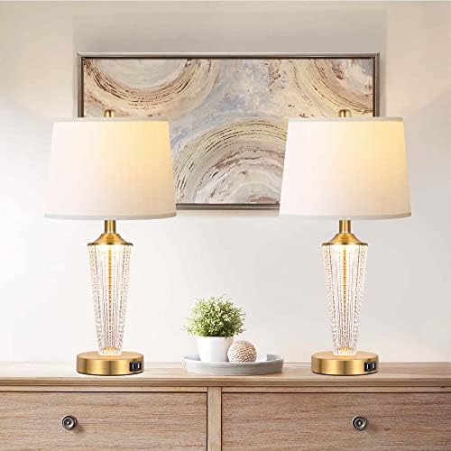מנורות שולחן לסלון עם אורות לילה, זהב מנורות לחדר שינה סט של 2, מודרני ליד מיטת שולחן מנורת עם יציאות