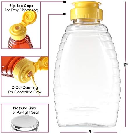 בקבוקי דבש מפלסטיק דילבי-12 חבילות-צנצנות דבש עם מכסים, מיכלי בקבוקי דבש, מתקן דבש עם כובעים עליונים,