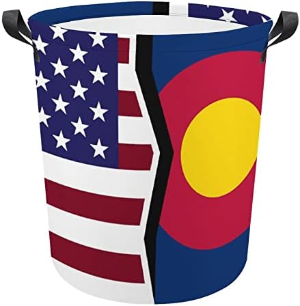אמריקאי וקולורדו מדינת דגל סל כביסה מתקפל סל כביסה סל אחסון תיק עם ידיות