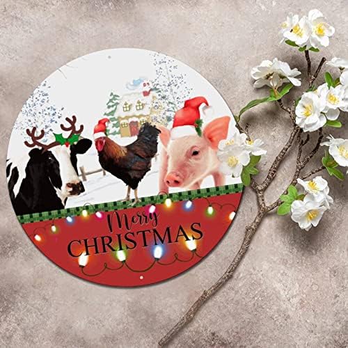 לוחית מתכת עגולה לוח חג מולד שמח חיות משק מצחיקות שלט קיר דקורטיבי שלט קיר וינטג