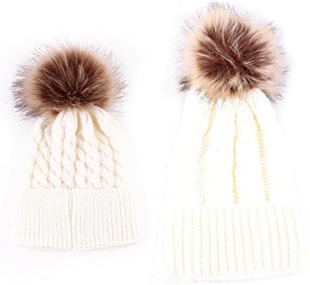 2 PCS כובע הורה-ילד חם יותר, אם ובת תינוק/בן חורף כובע סרוג חם משפחה סרוגה כפית סקי