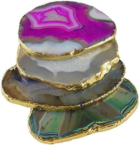 רכבת אבן של Sharvgun Agate עם ציפוי זהב, מחצלת כוס צבע מעורבת 3-4 אינץ ', טבעי אבן יפה גבישים אבן חוונים