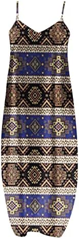 שמלות מקסי של קיץ לנשים מערבית שמלה אצטקית אצטקית גיאומטרית שמלה ללא שרוולים V צוואר טרנדי שמלה ארוכה
