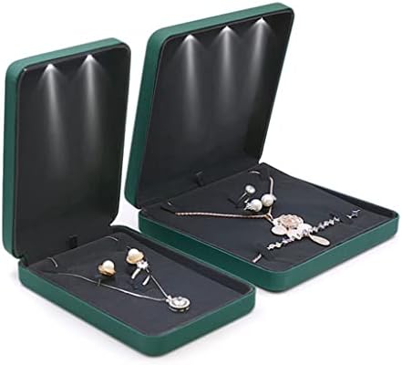 CXDTBH שרשרת עור PU מארז עם טבעת עגיל מוארת של LED מתנה מתנה קופסא מארגן תכשיטים לחתונה