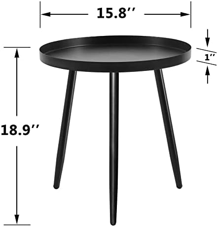 שולחן צד עגול קדאני, שולחן קצה מודרני שחור, שולחן מבטא מתכת לחללים קטנים, סלון, חדר שינה, מרפסת, הרכבה