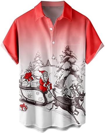 XXBR כפתור גברים לחג המולד למטה חולצות שרוול קצר, חג המולד מצחיק סנטה קלאוס הדפס באולינג חולצה מעצבת