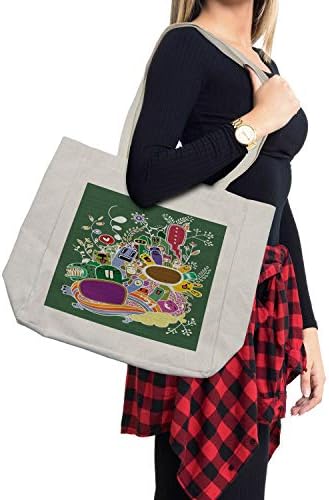 שקית קניות מצוירת של אמבסון, מפלצות מציירים מצוירים ביד עם פרחי קשת ובעלי חיים דפוס, תיק לשימוש חוזר