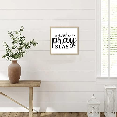 מסגרת עץ מסגרת שלט אמנות קיר נוצרי אומר להתעורר התפלל ציטוט עידוד של שלט דקורטיבי מודרני עם מסגרת עץ
