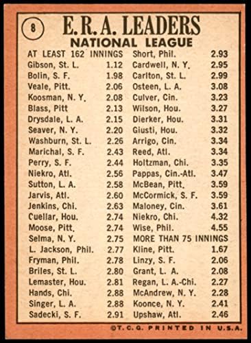 1969 Topps 8 NL ERA מנהיגים בוב גיבסון/בובי בולין/בוב וייל סנט לואיס/סן פרנסיסקו/פיטסבורג קרדינלים/ענקים/שודדי