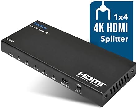 מפצל HDMI 1 אינץ '& 4 OUT מאת KENKOY - 4K 1x4 כפול/מראה מקור HDMI יחיד, HDCP 2.2, 4K@60Hz