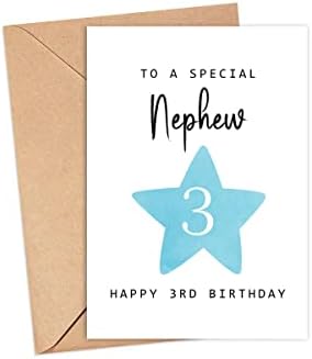 Moltdesigns לאחיין מיוחד, כרטיס יום הולדת 3 שמח - גיל 3 - בן שלוש - כרטיס יום הולדת שלישי לבנים - כרטיסי