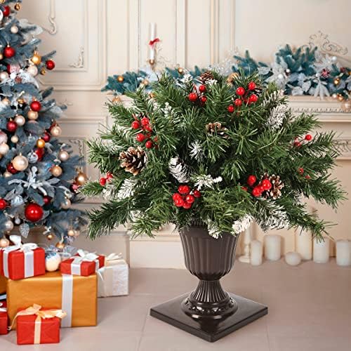 INQCMY 26IN עץ חג המולד עם בסיס סיר, עץ חג המולד מלאכותי עם חרוטים אורנים ， חרוטים אורנים עגולים וגרגרי