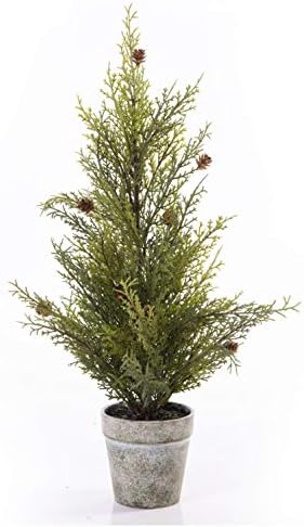 עץ חג המולד של ארז מלא מלאכותי עץ חג המולד עם מיני אורן וסיר פלסטיק - 18 סנטימטרים