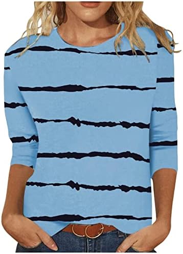 רויאל כחול קיץ סתיו מזדמן חולצה נקבה 3/4 שרוול בגדי אופנה צוות צוואר כותנה גרפי רופף בכושר למעלה חולצה