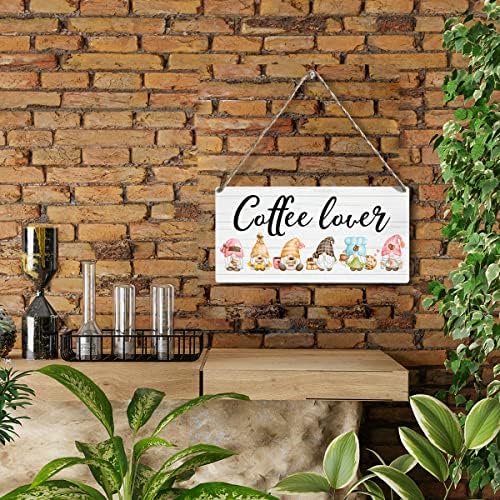 חובב קפה מצחיק שלט עץ קפה כפרי גמדי עץ תלויים לקישוט קיר מטבח ביתי קישוט 6 x 12 אינץ 'מתווה