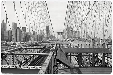 מחצלת חיות מחמד מודרנית למזון ומים, נוף וינטג 'של גשר ברוקלין בניו יורק מכונאי ארה' ב הדפס אמריקאי,
