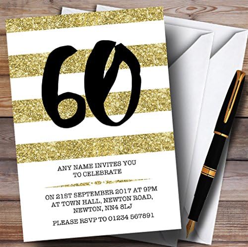 נצנצים זהב ולבן פסים 60 הזמנות למסיבת יום הולדת בהתאמה אישית