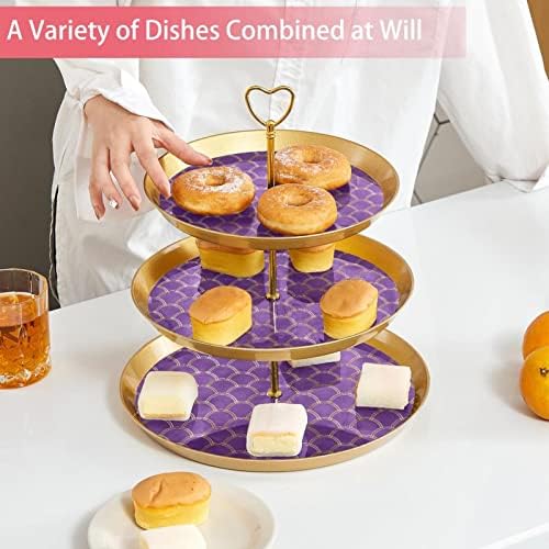 3 דוכן עוגות עוגות שכבות צד זהב תבנית סולם סולם קינוח סגול שולחן שכבות מגשי הגשה למסיבות