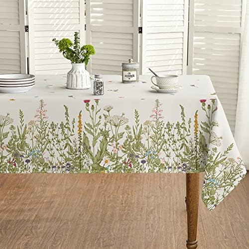 מפת שולחן אביב קיץ יומית עגולה בגודל 60 על 60 אינץ', פרחי בר כיסוי שולחן פרחוני לעיצוב ארוחת ערב פיקניק