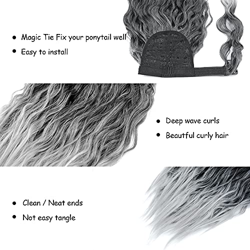 גריי קוקו שיער הרחבות 14 אינץ מתולתל גלי קוקו נוכריות לנשים קצר סינטטי תירס גל קליפ על פוני זנב עבור