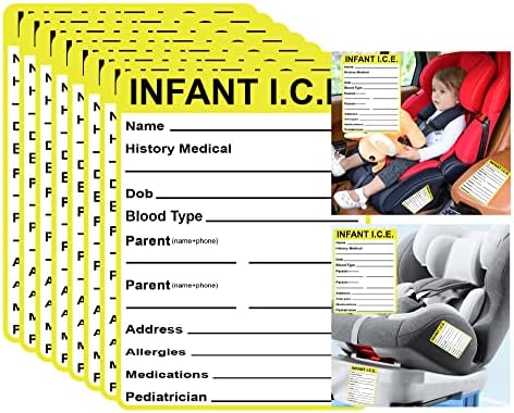תינוק I.C.E. מדבקת כרטיס 3 x 4 אינץ 'זיהוי חירום לילד מדבקות מושב רכב - מושבי רכב לילדים קובץ מצורף