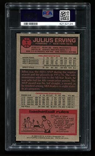 1976 Topps 1 Julius erving New York Nets PSA PSA 6.00 NETS אוניברסיטת מסצ'וסטס אמהרסט
