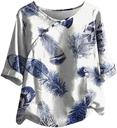 חולצות קז'ן קיץ נשים טרנדיות כפתור הדפס פרחוני חולצה חולצת צוואר עגול חצי שרוולים חולצה חולצה רופפת