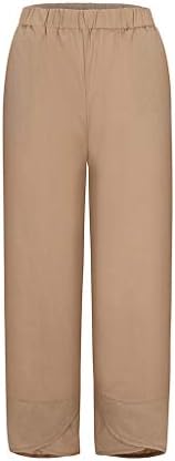 מכנסיים מזדמנים לנשים פשתן כותנה גבוהה במכנסיים נוחים עם כיסים מכנסי טרנינג רחבים יוגה ארוכה מכנסיים