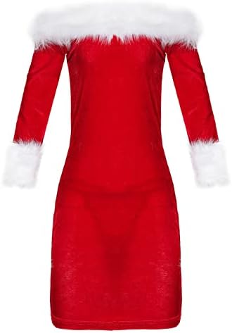 חמוד חג המולד שמלת תלבושות נשים מיני קצר פרוותי שמלות סקסי כבוי כתף ארוך שרוול שמלת כותונת נוחה