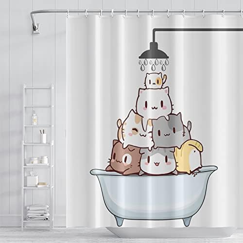 אומפו גשם וילון מקלחת חתול לילדים קריקטורה בעלי החיים דפוס צבעוני מצחיק מצחיק חתלתול יפה חיות מחמד אמבטיה