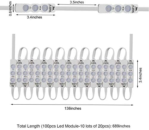 לולין משודרג 100 יחידות מודול LED אורות רצועת רצועה לבן, 54ft AC110V SMD 3 LED מודול אור לשלטים שלטי