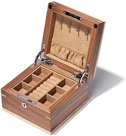 תכשיטי קופסות מוצק עץ תכשיטי חזה תיבת שכבה כפולה עם מנעול תכשיטים ארגונית תכליתי אחסון תיבת תכשיטי תכשיטי