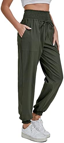 מכנסי טרנינג לנשים ליאנר אלסטיים מותניים גבוהים מכנסיים מכנסיים אימונים מוצקים מכנסיים מזדמנים עם כיסים