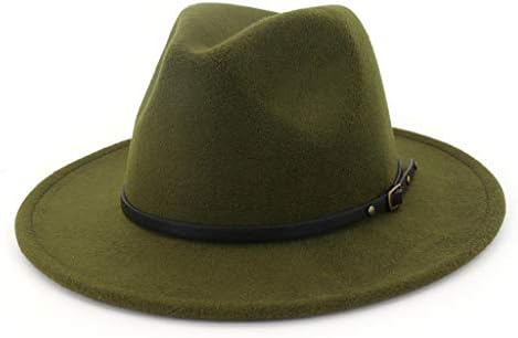 כובע פנמה רחב שוליים אבזם חגורה אבזם כובע פדורה לנשים צמר כובע לבד קלאסי כובע פדורה רחב עם חגורה עם
