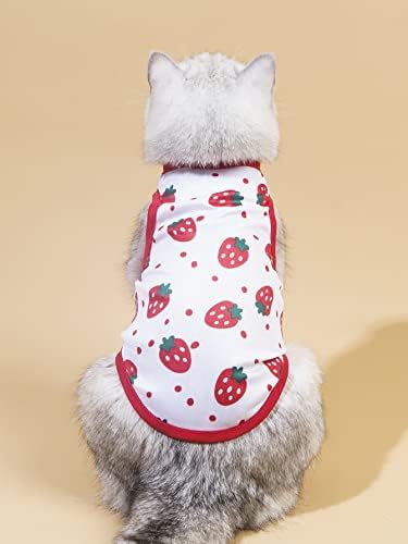 Qwinee חמוד כלב גופיית פירות תות הדפסת חתול חולצת גור חולצה נושמת אפוד מחמד קל משקל בינונית קטנה כלבים