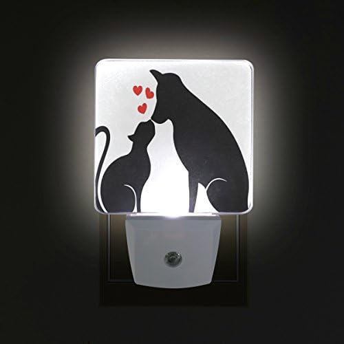 2 מחשב התוספת הוביל לילה אורות עם כלב וחתול לבן שחור מנורות לילה עם חשכה לשחר חיישן לבן אור מושלם עבור
